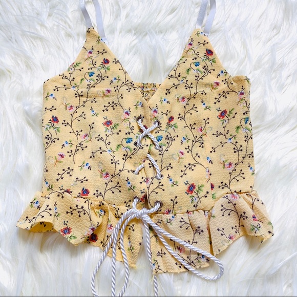 Yellow Floral 2 Pieces Set Romper Playsuit S - Picture 2 of 4